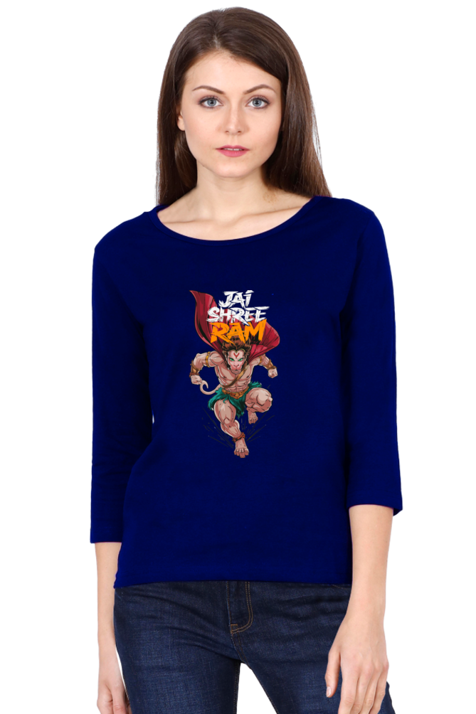 Hanuman Devotional PowerRound Neck Full Sleeve T-Shirts for Women Vastrdhamm