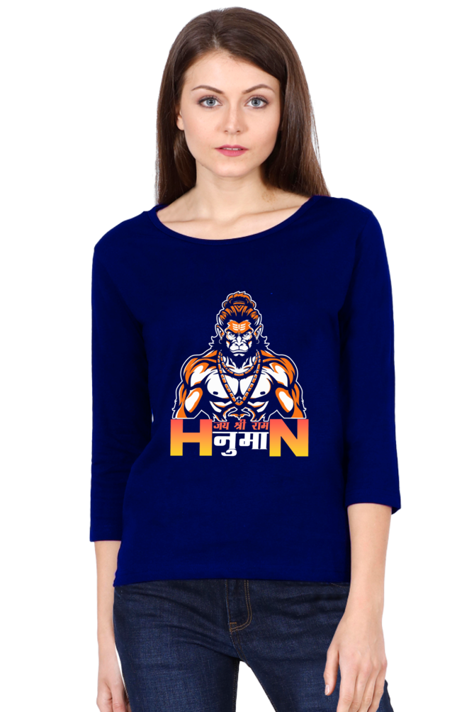 Hanuman Divine AscendancyRound Neck Full Sleeve T-Shirts for Women Vastrdhamm