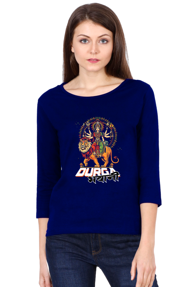 Durga ProtectorRound Neck Full Sleeve T-Shirts for Women Vastrdhamm