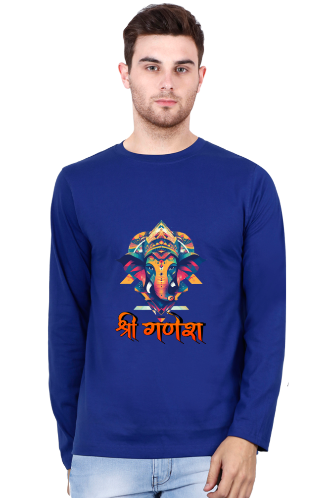 Jai Ganesha Protector Round Neck Full Sleeve T-Shirts for Men Vastrdhamm