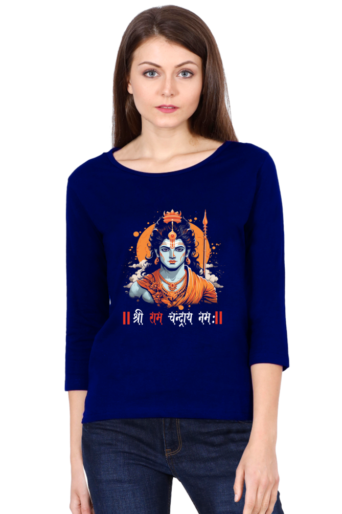 Ram Ji Divine Warrior Round Neck Full Sleeve T-Shirts for Women Vastrdhamm