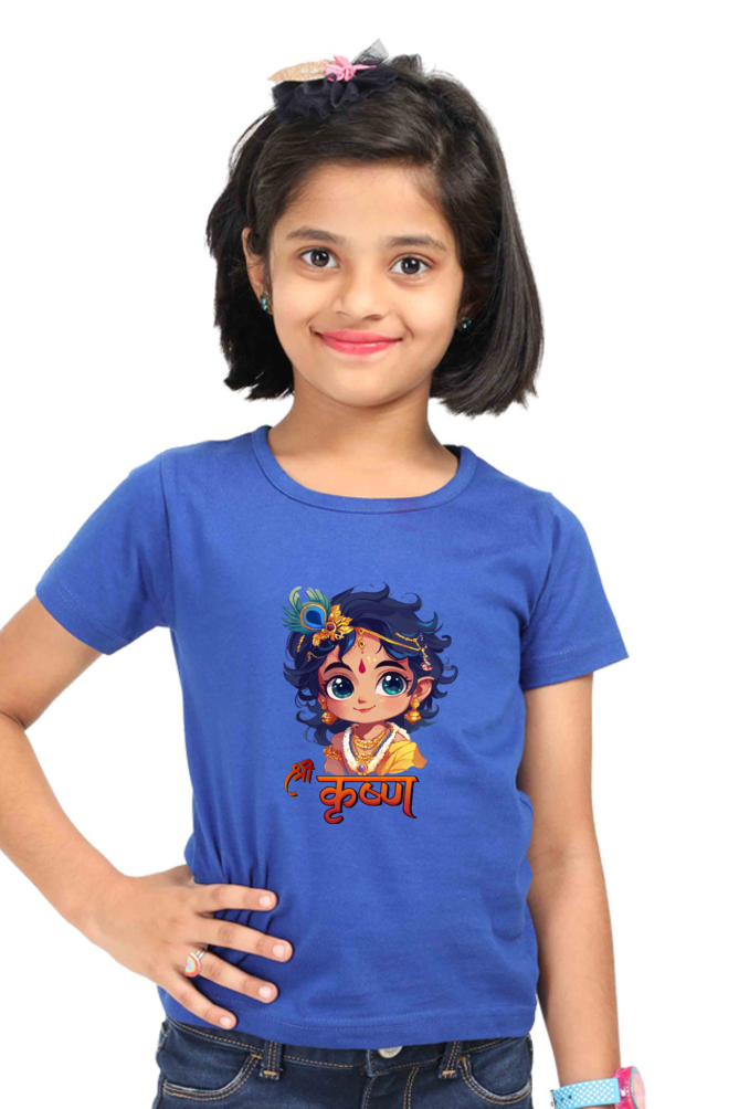 Shree Krishan Flute Melody Round Neck Half Sleeve Classic T-Shirts for Girl Vastrdhamm