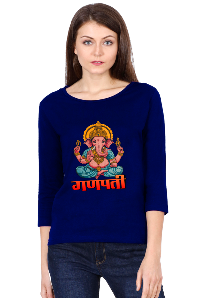 Ganesha BlessingsRound Neck Full Sleeve T-Shirts for Women Vastrdhamm