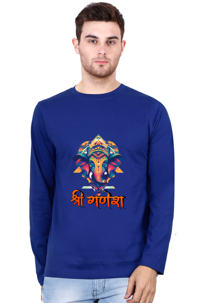 Jai Ganesha Protector Round Neck Full Sleeve T-Shirts for Men Vastrdhamm