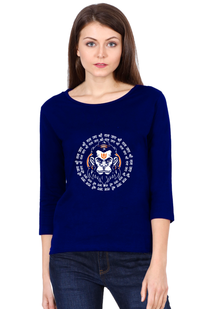 Hanuman Bhakti PowerRound Neck Full Sleeve T-Shirts for Women Vastrdhamm