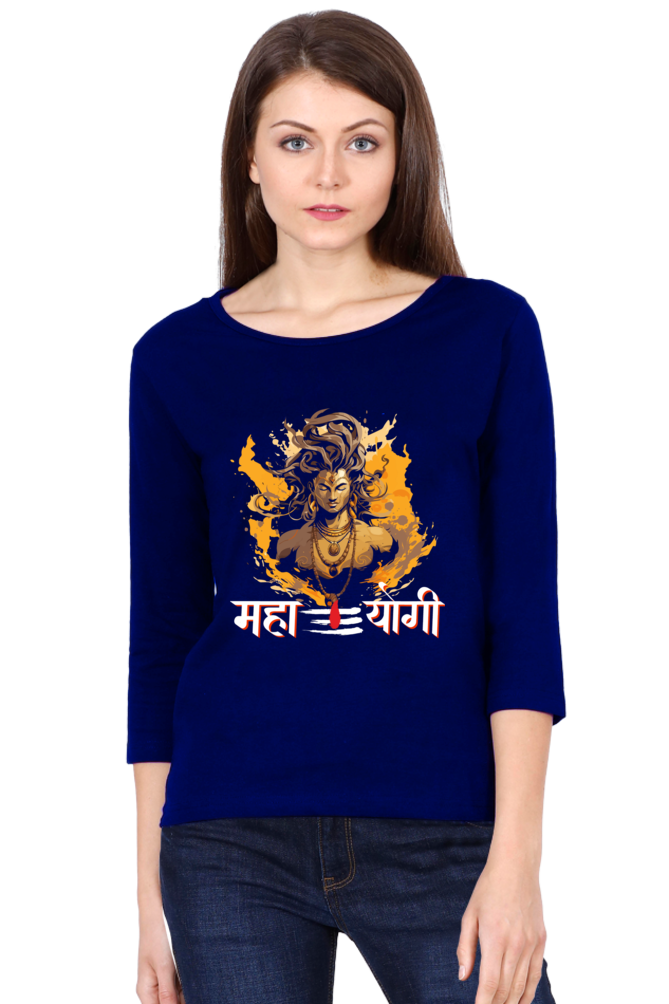 Shiv Ji Divine Power Round Neck Full Sleeve T-Shirts for Women Vastrdhamm