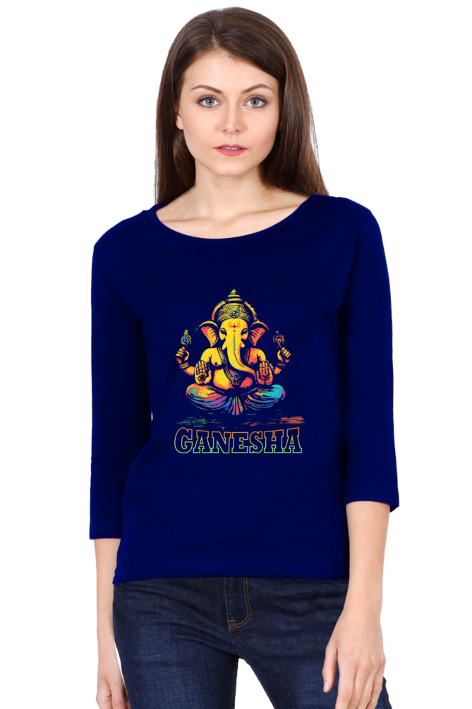 Ganesha WisdomRound Neck Full Sleeve T-Shirts for Women Vastrdhamm