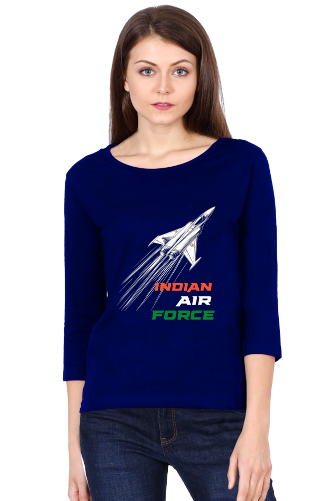 Sky Warriors: Indian Air Force Round Neck Full Sleeve T-Shirts for Women Vastrdhamm