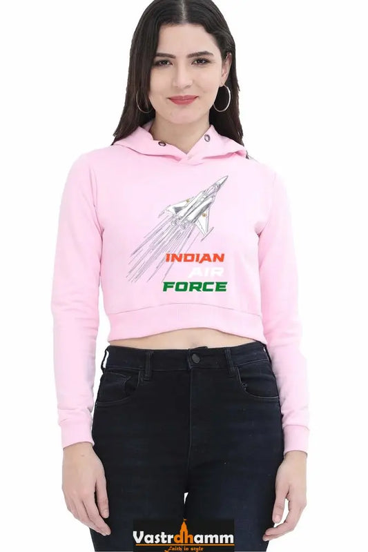 Blue Sky Defenders Indian Air Force. Crop Hoodies for Women Vastrdhamm