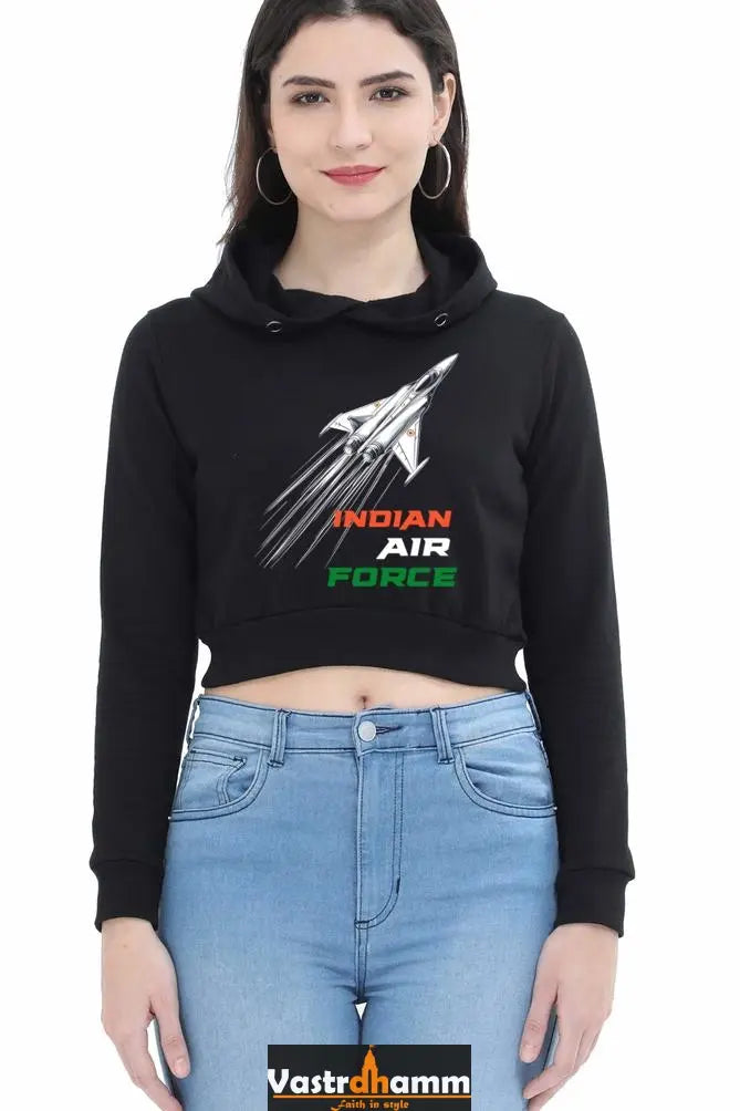 Blue Sky Defenders Indian Air Force. Crop Hoodies for Women Vastrdhamm