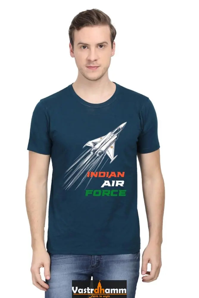 Blue Sky Defenders Indian Air Force. Round Neck Half Sleeve Classic T-Shirts for Men Vastrdhamm