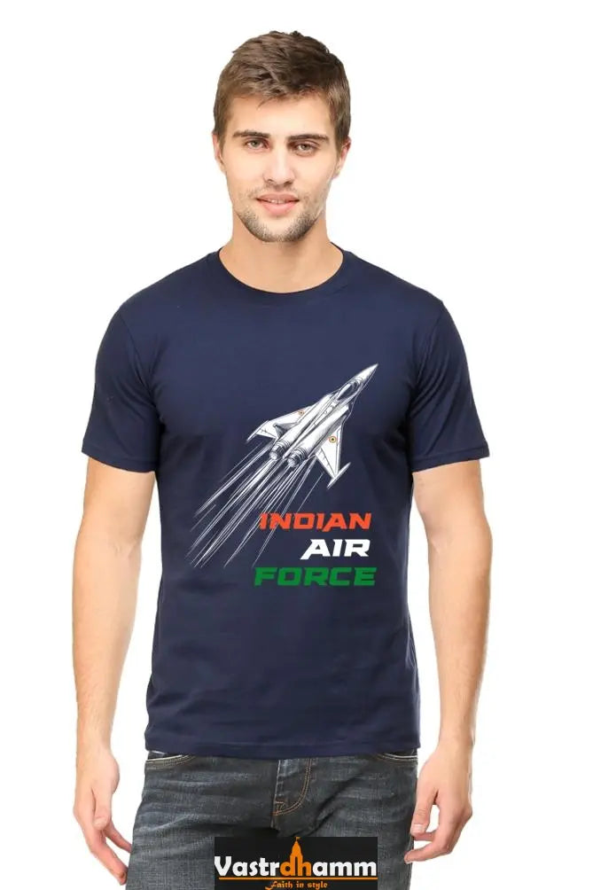 Blue Sky Defenders Indian Air Force. Round Neck Half Sleeve Classic T-Shirts for Men Vastrdhamm