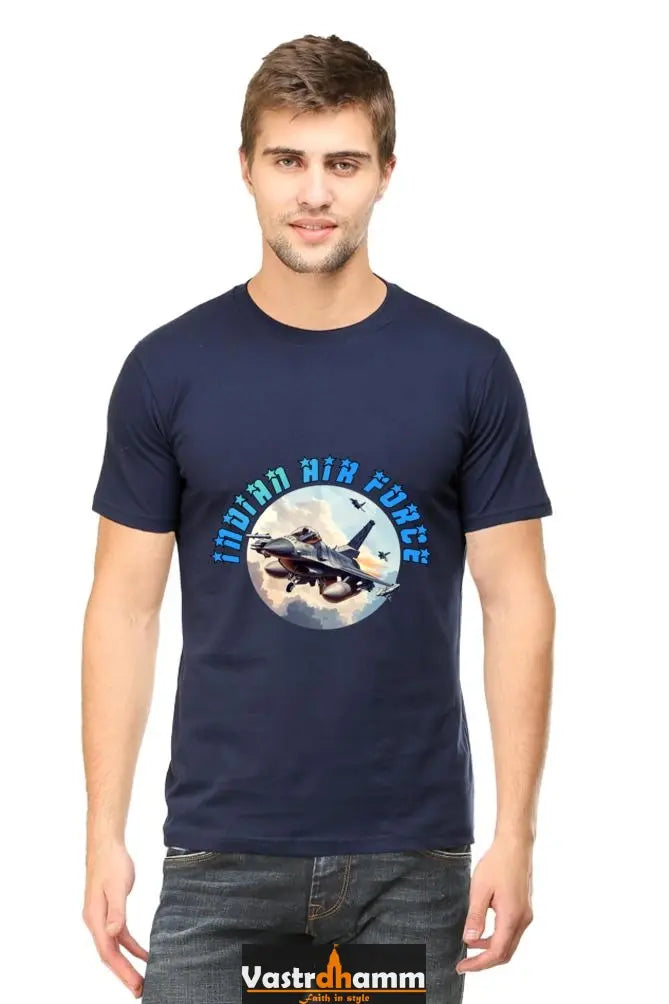 Blue Sky Defenders Indian Air Force. Round Neck Half Sleeve Classic T-Shirts for Men Vastrdhamm