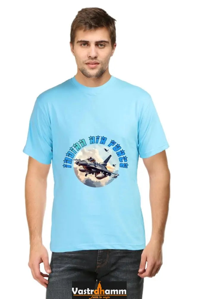 Blue Sky Defenders Indian Air Force. Round Neck Half Sleeve Classic T-Shirts for Men Vastrdhamm