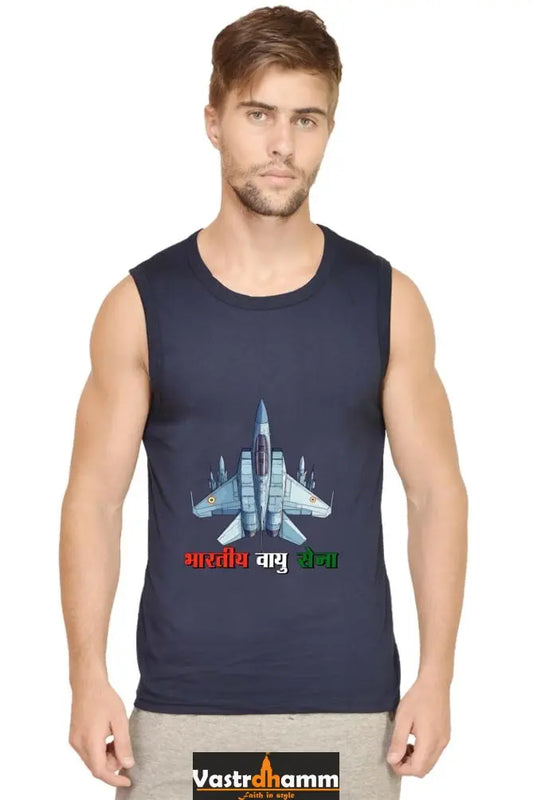 Blue Sky Defenders Indian Air Force. Round Neck Sleeveless T-Shirts for Men Vastrdhamm