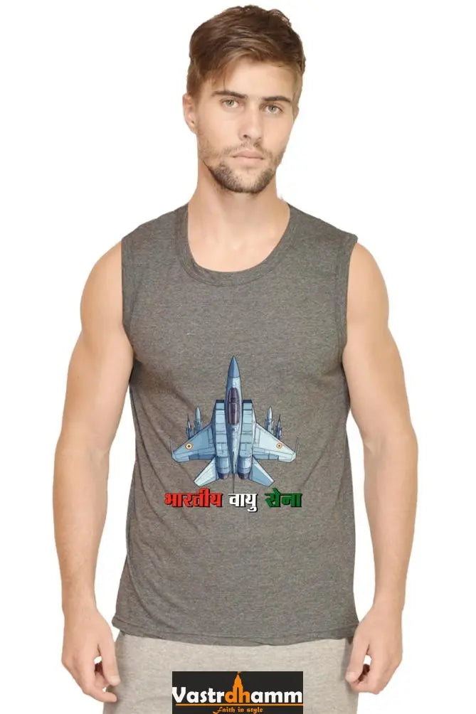 Blue Sky Defenders Indian Air Force. Round Neck Sleeveless T-Shirts for Men Vastrdhamm