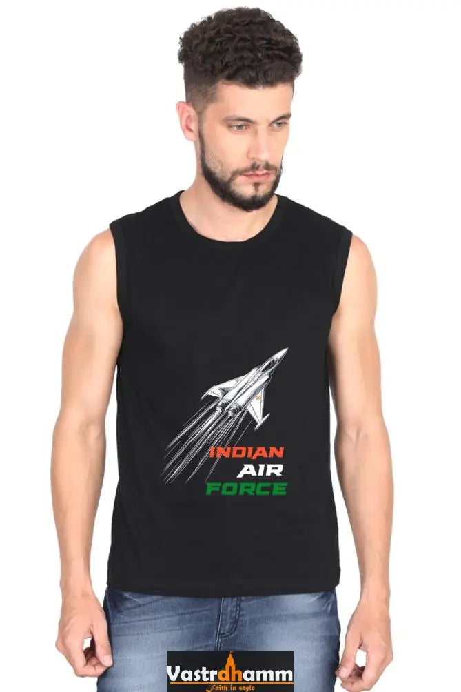 Blue Sky Defenders Indian Air Force. Round Neck Sleeveless T-Shirts for Men Vastrdhamm