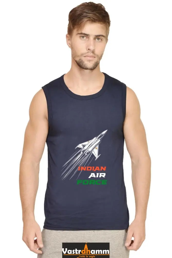 Blue Sky Defenders Indian Air Force. Round Neck Sleeveless T-Shirts for Men Vastrdhamm