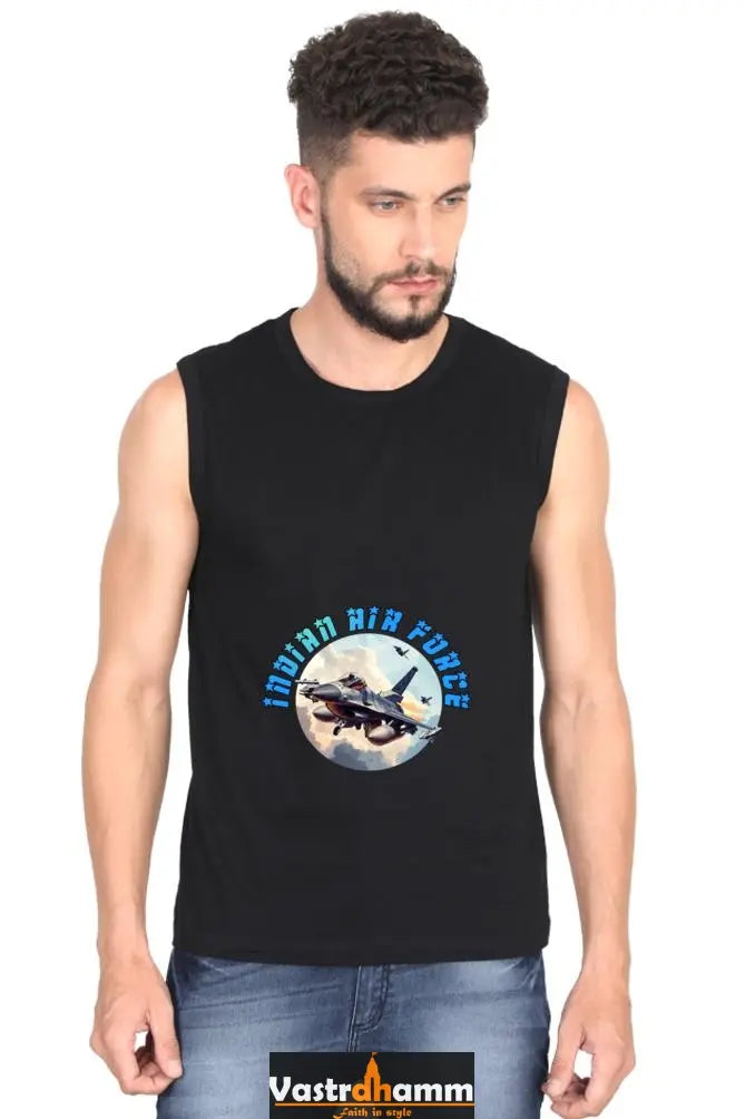 Blue Sky Defenders Indian Air Force. Round Neck Sleeveless T-Shirts for Men Vastrdhamm