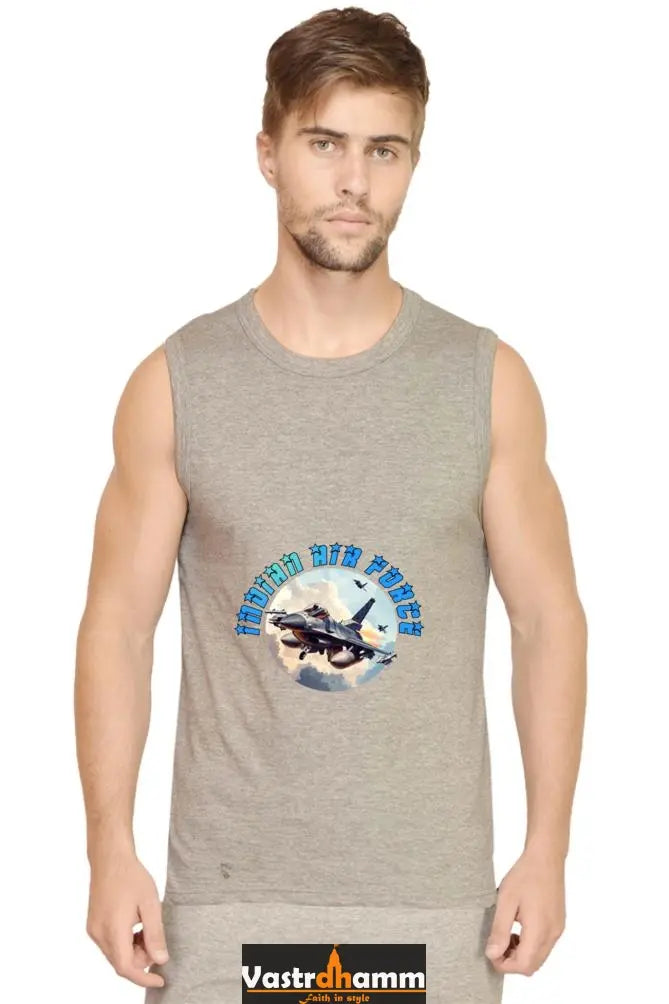 Blue Sky Defenders Indian Air Force. Round Neck Sleeveless T-Shirts for Men Vastrdhamm