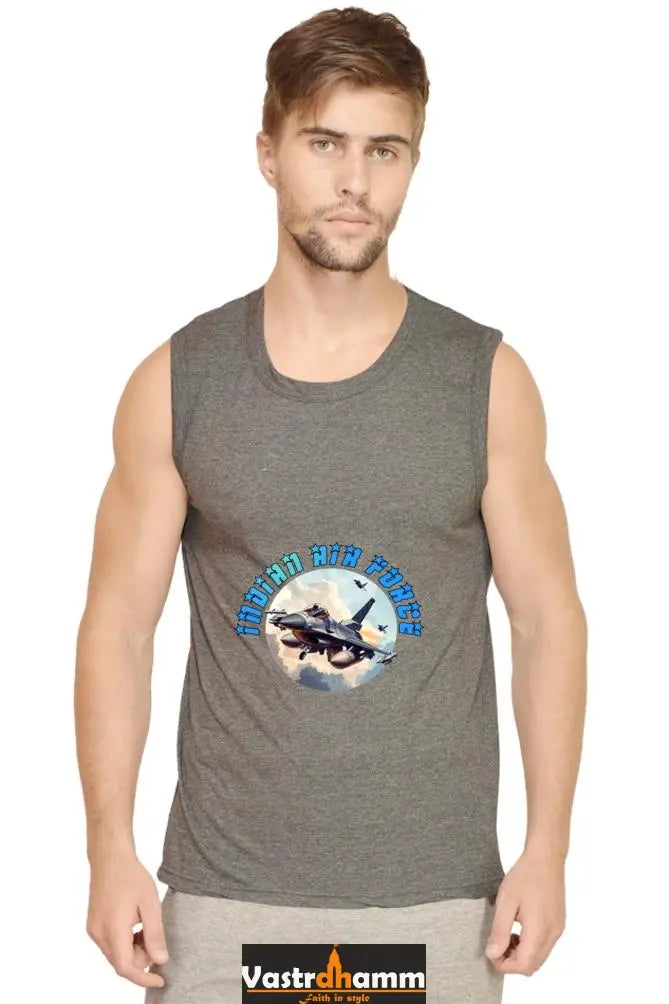 Blue Sky Defenders Indian Air Force. Round Neck Sleeveless T-Shirts for Men Vastrdhamm