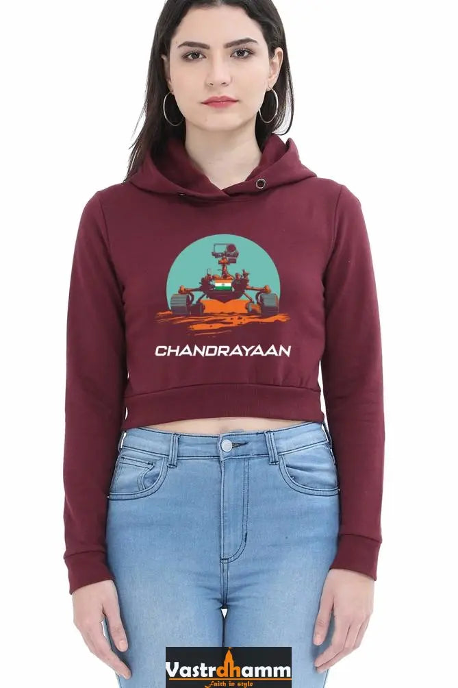 Chandrayaan Mission Explorer Crop Hoodies for Women Vastrdhamm