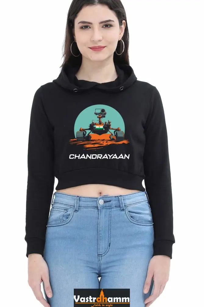 Chandrayaan Mission Explorer Crop Hoodies for Women Vastrdhamm