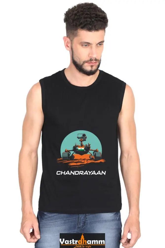 Chandrayaan Mission Explorer Round Neck Sleeveless T-Shirts for Men Vastrdhamm