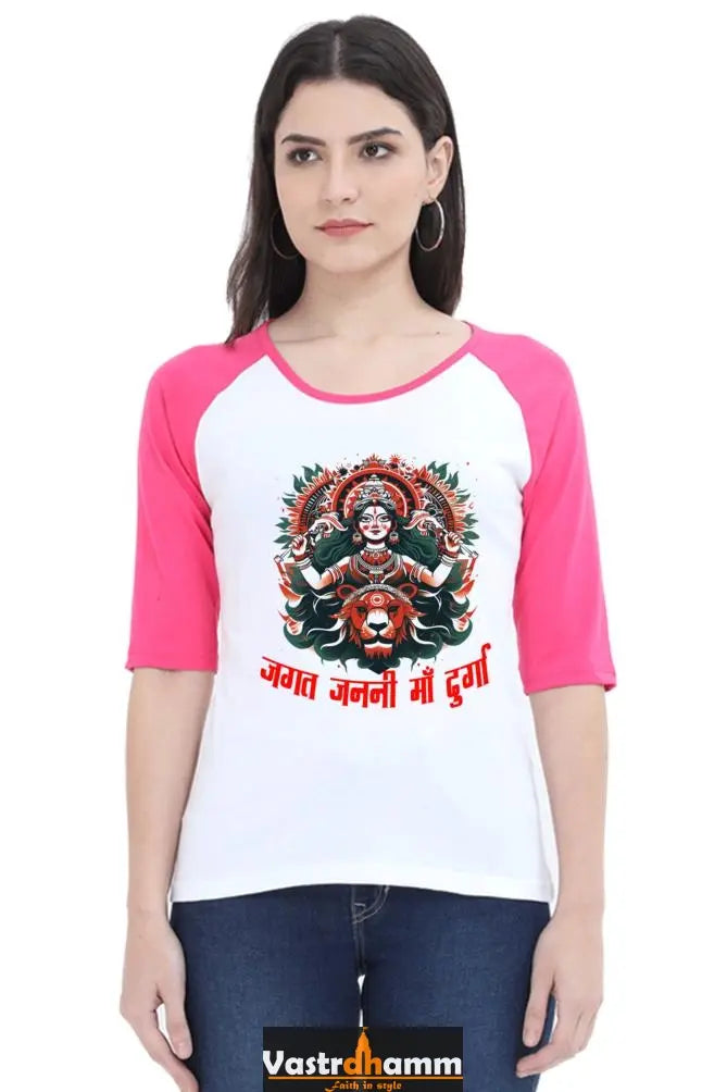 Durga Blessings Raglan Full Sleeve T-Shirts for Women Vastrdhamm