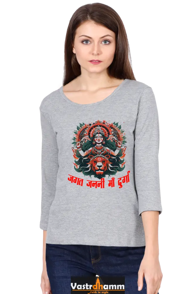 Durga BlessingsRound Neck Full Sleeve T-Shirts for Women Vastrdhamm