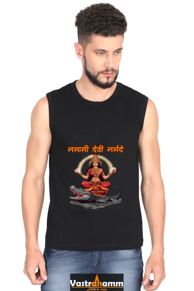 Durga Devotion Round Neck Sleeveless T-Shirts for Men Vastrdhamm