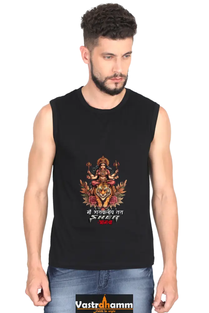 Durga Divine Round Neck Sleeveless T-Shirts for Men Vastrdhamm