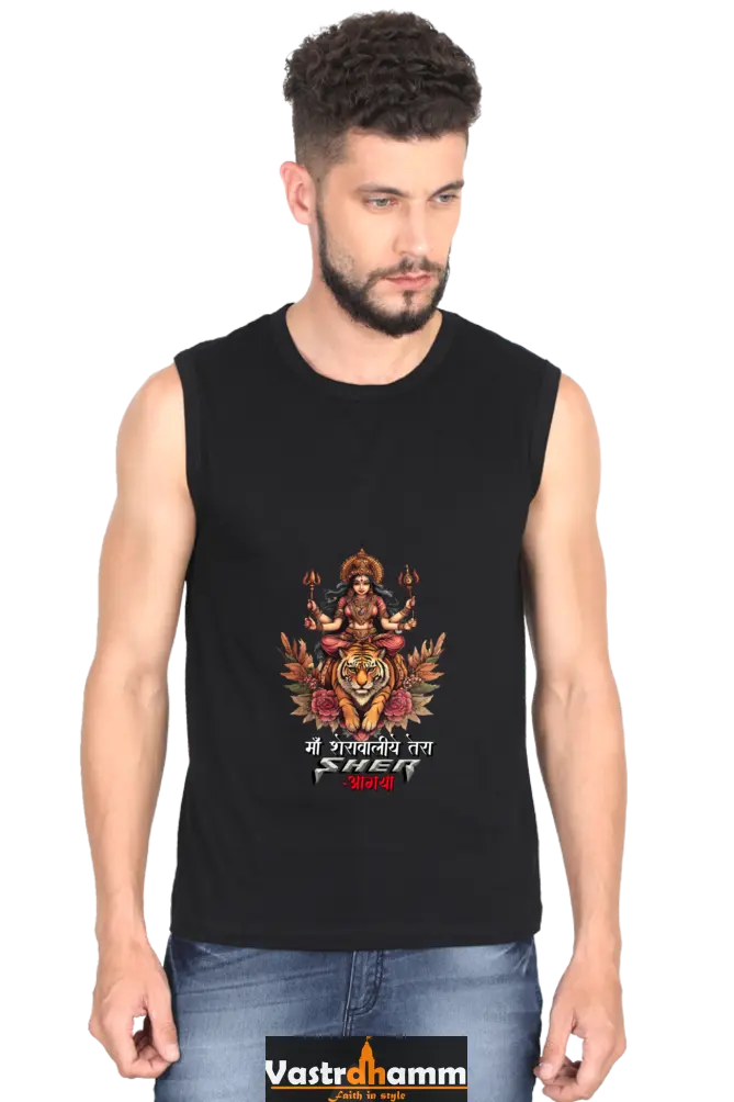 Durga Divine Round Neck Sleeveless T-Shirts for Men Vastrdhamm