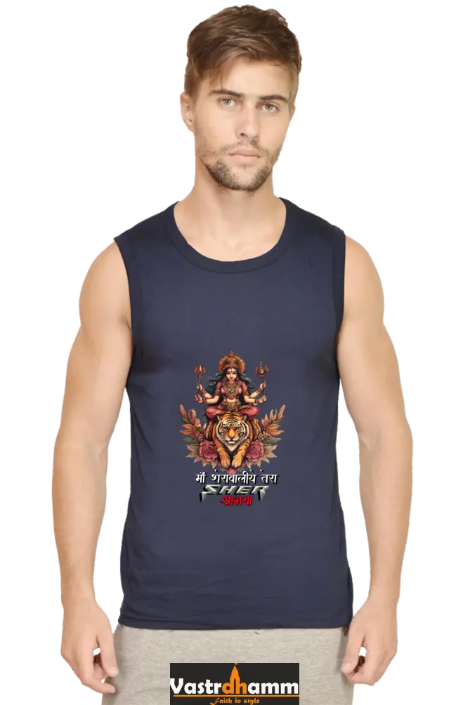 Durga Divine Round Neck Sleeveless T-Shirts for Men Vastrdhamm