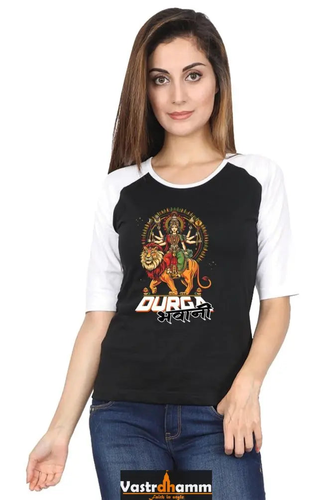 Durga Protector Raglan Full Sleeve T-Shirts for Women Vastrdhamm