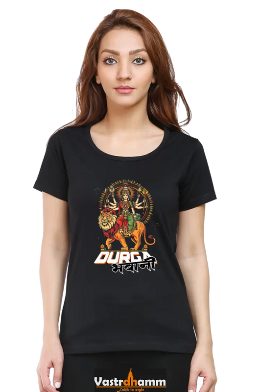 Durga Protector Round Neck Half Sleeve Classic T-Shirts for Women Vastrdhamm