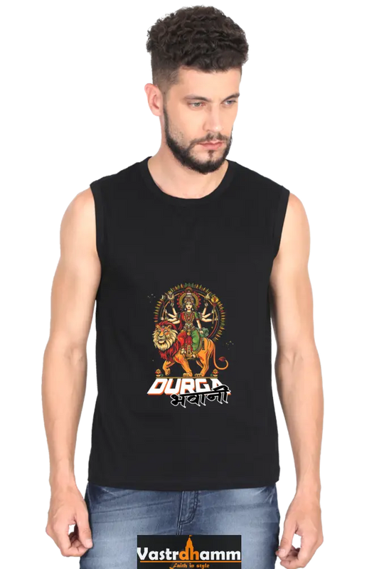 Durga Protector Round Neck Sleeveless T-Shirts for Men Vastrdhamm