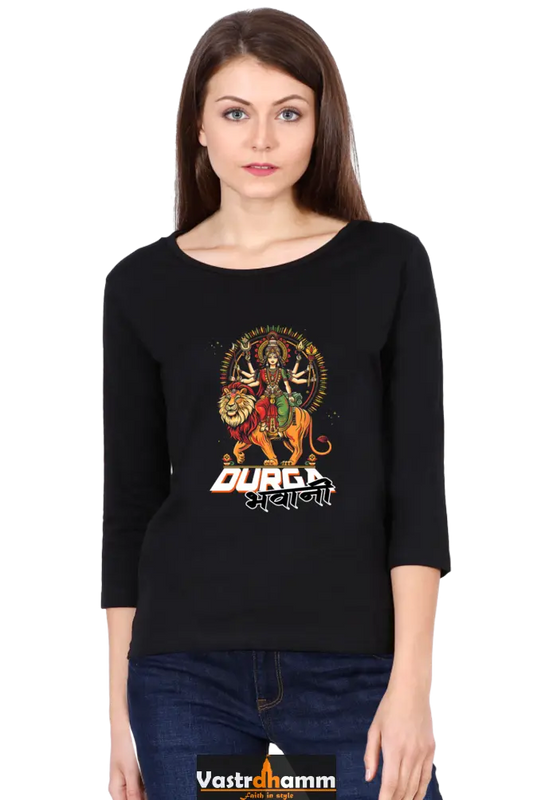 Durga ProtectorRound Neck Full Sleeve T-Shirts for Women Vastrdhamm