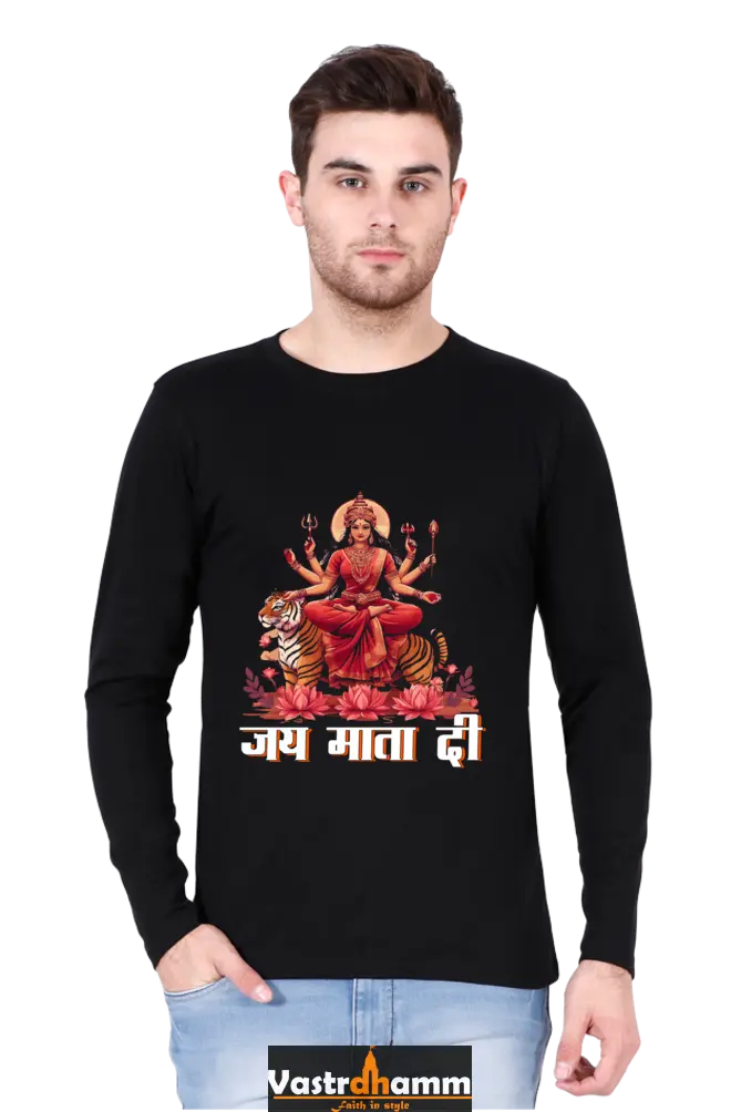 Durga Warrior Spirit Round Neck Full Sleeve T-Shirts for Men Vastrdhamm