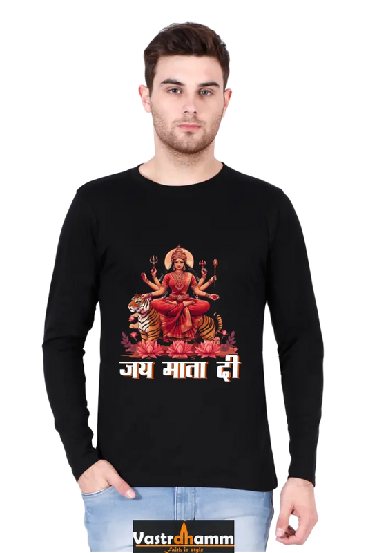 Durga Warrior Spirit Round Neck Full Sleeve T-Shirts for Men Vastrdhamm