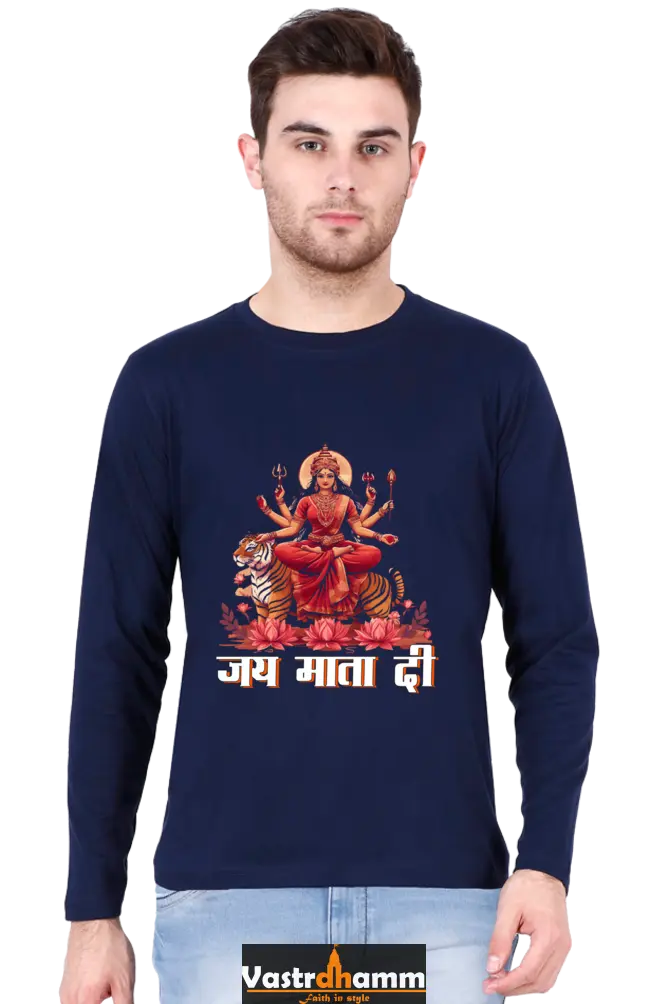 Durga Warrior Spirit Round Neck Full Sleeve T-Shirts for Men Vastrdhamm