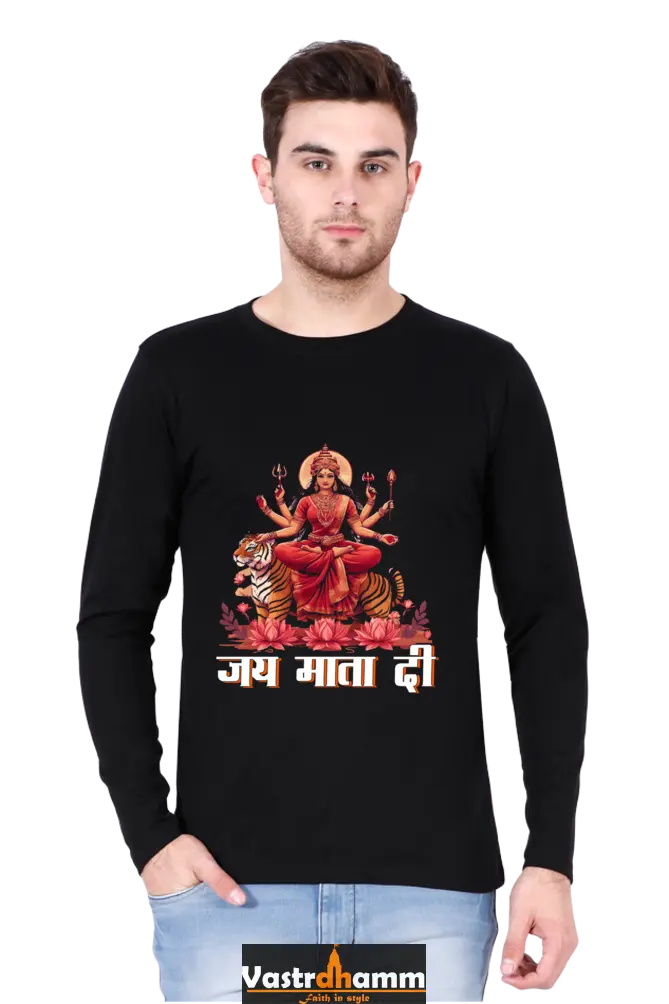 Durga Warrior Spirit Round Neck Full Sleeve T-Shirts for Men Vastrdhamm