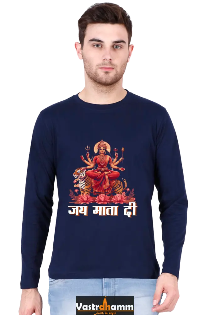 Durga Warrior Spirit Round Neck Full Sleeve T-Shirts for Men Vastrdhamm