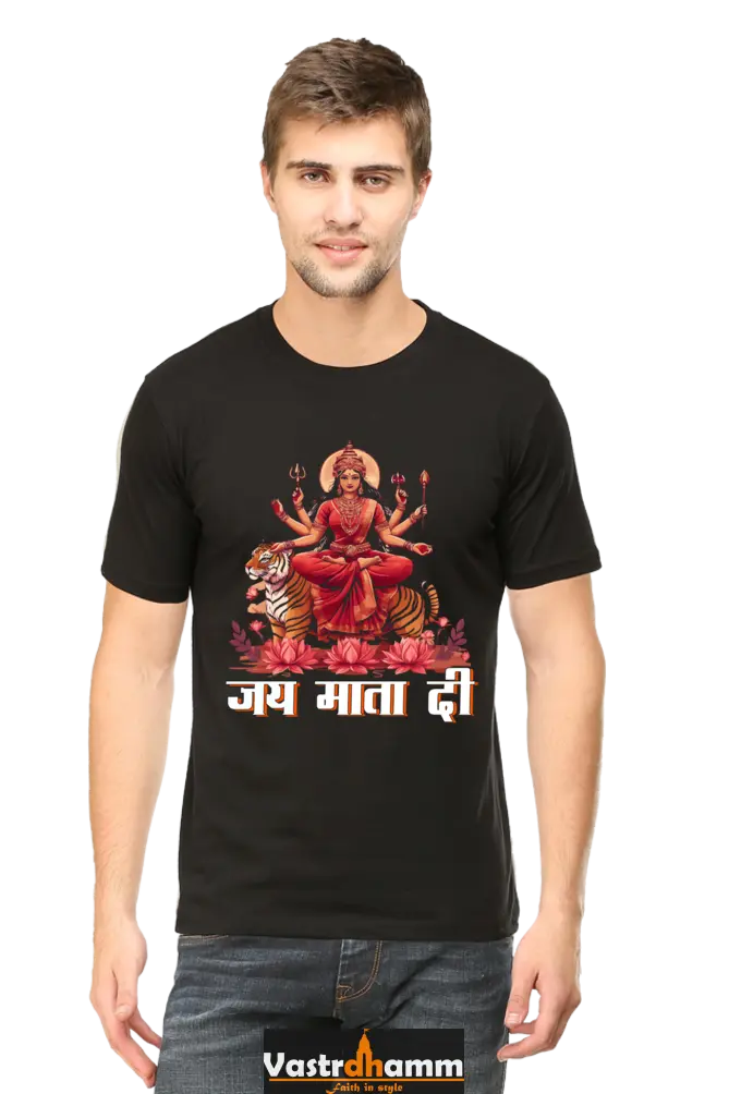 Durga Warrior Spirit Round Neck Half Sleeve Classic T-Shirts for Men Vastrdhamm