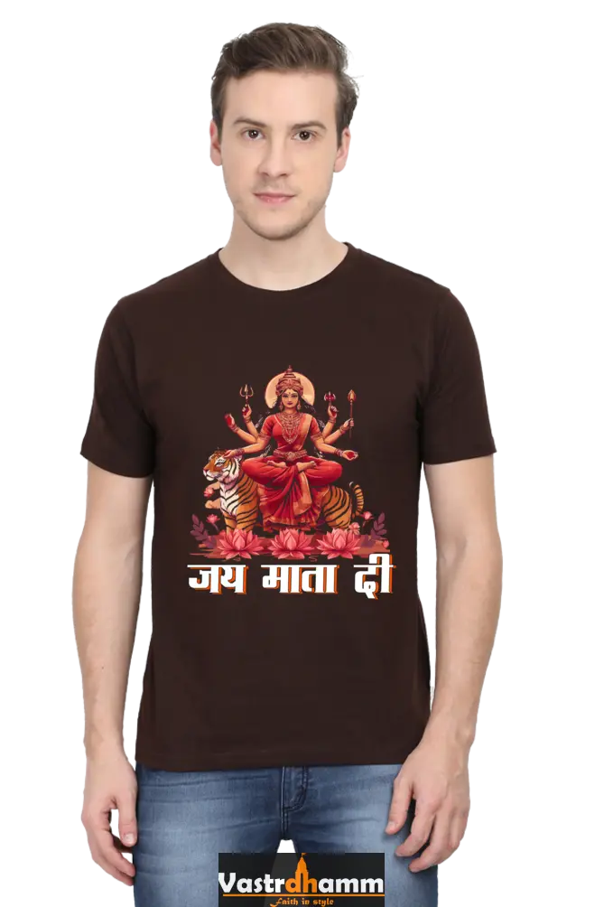 Durga Warrior Spirit Round Neck Half Sleeve Classic T-Shirts for Men Vastrdhamm