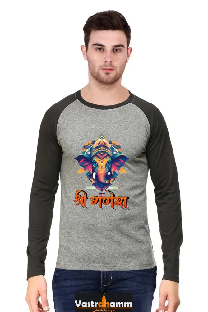 Ganesha Devotion Raglan Full Sleeve T-Shirts for Men Vastrdhamm