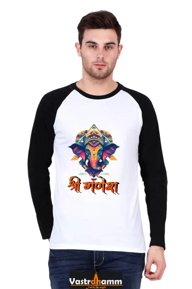 Ganesha Devotion Raglan Full Sleeve T-Shirts for Men Vastrdhamm