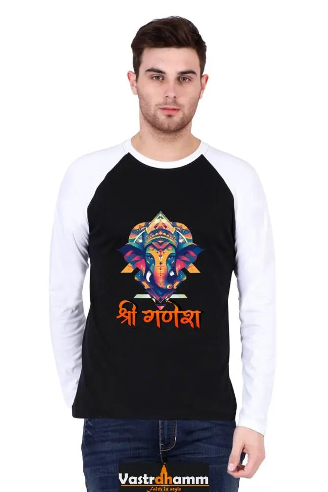 Ganesha Devotion Raglan Full Sleeve T-Shirts for Men Vastrdhamm