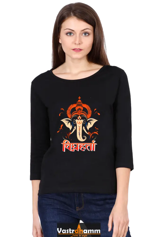 Ganesha WisdomRound Neck Full Sleeve T-Shirts for Women Vastrdhamm