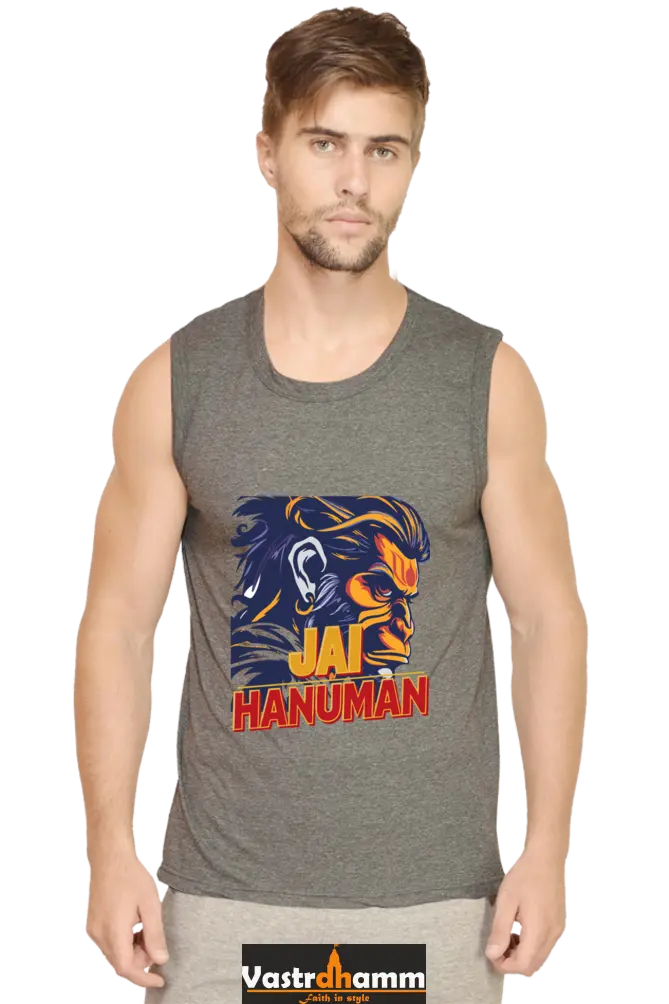 Hanuman Bhakt Round Neck Sleeveless T-Shirts for Men Vastrdhamm